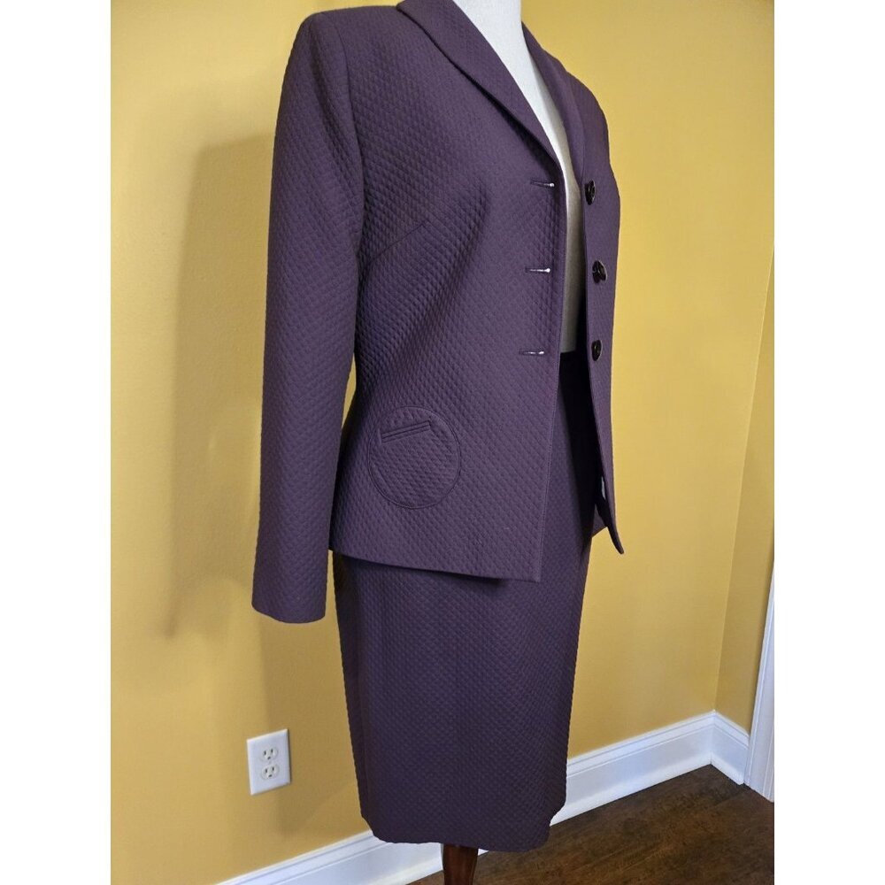 Bill Blass Skirt Suit Womens Violet Quilted Circle Pockets 10 Purple NWT Vintage